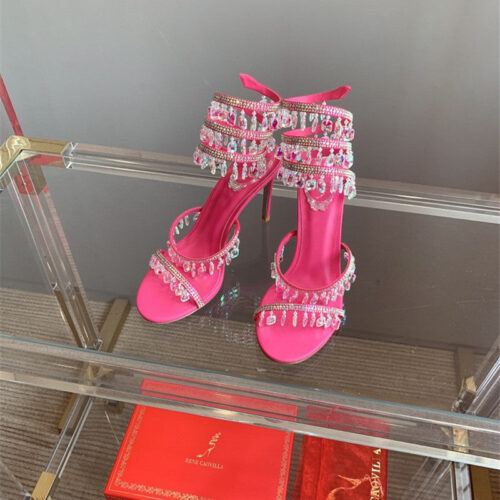 High Quality Luxury Rene Caovilla Crystal Pendant Heeled Sandals – Style 59558 alternate view