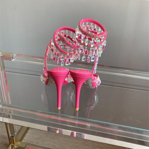 High Quality Luxury Rene Caovilla Crystal Pendant Heeled Sandals – Style 59558 product detail