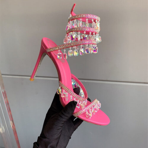 High Quality Luxury Rene Caovilla Crystal Pendant Heeled Sandals – Style 59558 product detail
