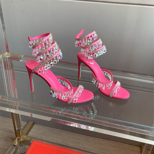 High Quality Luxury Rene Caovilla Crystal Pendant Heeled Sandals – Style 59558