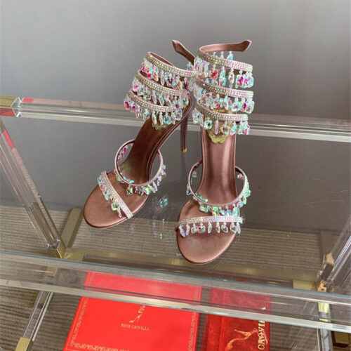 High Quality Luxury Rene Caovilla Crystal Pendant Heeled Sandals alternate view