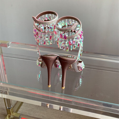 High Quality Luxury Rene Caovilla Crystal Pendant Heeled Sandals product detail
