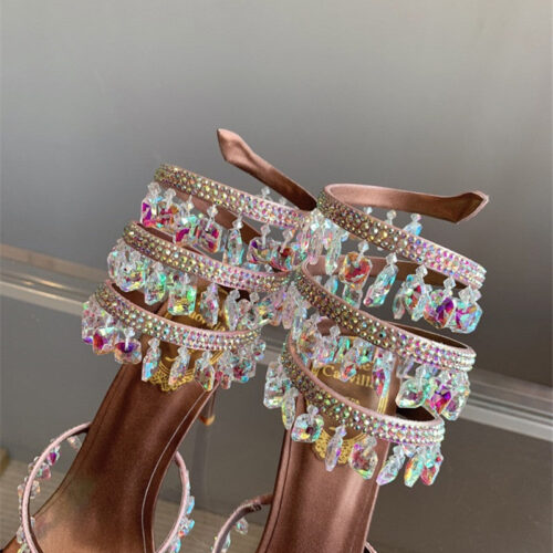 High Quality Luxury Rene Caovilla Crystal Pendant Heeled Sandals product detail