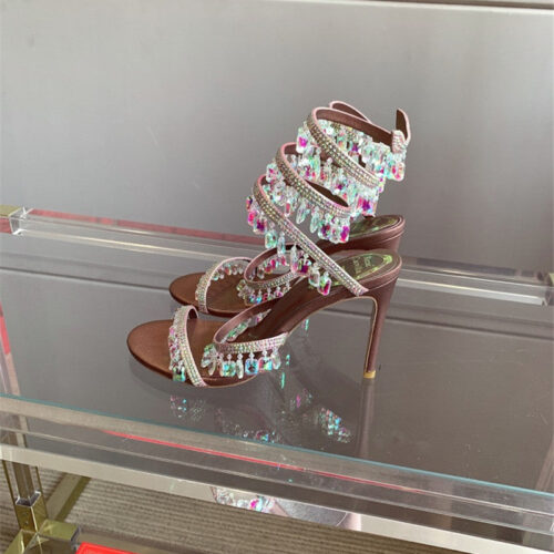 High Quality Luxury Rene Caovilla Crystal Pendant Heeled Sandals product detail