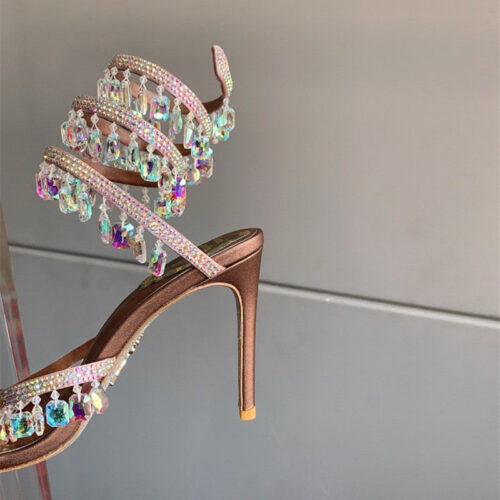 High Quality Luxury Rene Caovilla Crystal Pendant Heeled Sandals product detail