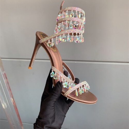 High Quality Luxury Rene Caovilla Crystal Pendant Heeled Sandals product detail