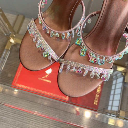 High Quality Luxury Rene Caovilla Crystal Pendant Heeled Sandals product detail