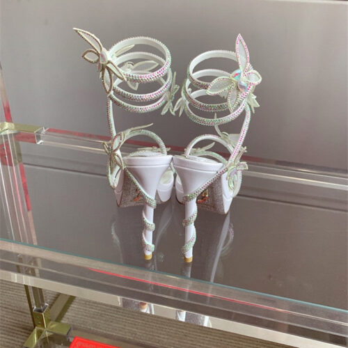 High Quality Luxury Rene Caovilla Crystal Butterfly High Heel Sandals – Style 45446 product detail