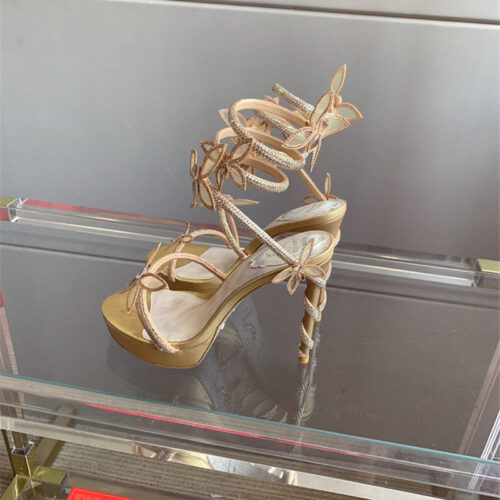 High Quality Luxury Rene Caovilla Crystal Butterfly High Heel Sandals product detail