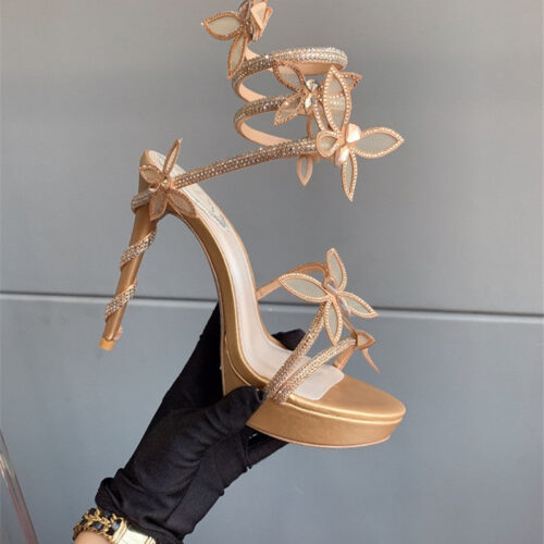 High Quality Luxury Rene Caovilla Crystal Butterfly High Heel Sandals product detail