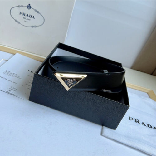 High Quality Luxury Prada Enamelled Metal Triangle Logo Belt – Style 44697 alternate view