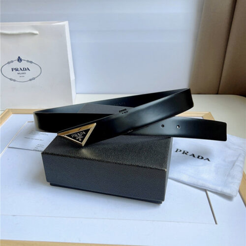High Quality Luxury Prada Enamelled Metal Triangle Logo Belt – Style 44697