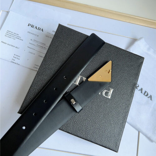 High Quality Luxury Prada Enamelled Metal Triangle Logo Belt – Style 44697 product detail
