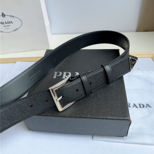 High Quality Luxury Prada Enamelled Metal Triangle Logo Belt product detail