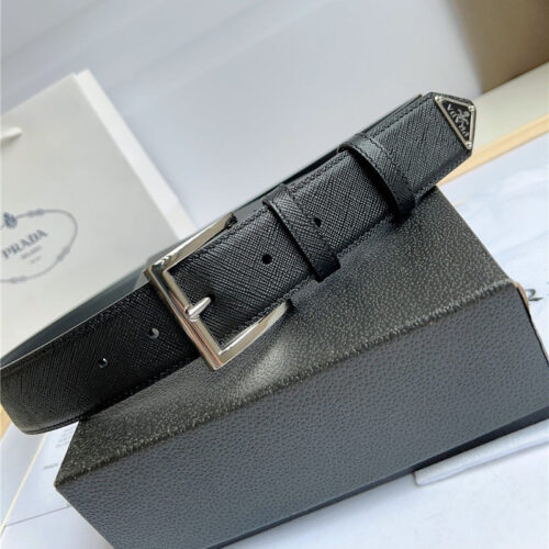 High Quality Luxury Prada Enamelled Metal Triangle Logo Belt product detail