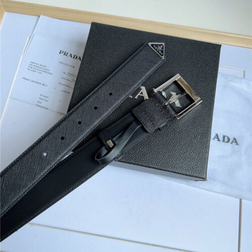 High Quality Luxury Prada Enamelled Metal Triangle Logo Belt product detail