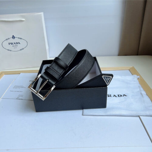 High Quality Luxury Prada Enamelled Metal Triangle Logo Belt product detail