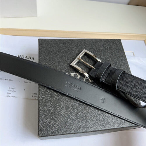High Quality Luxury Prada Enamelled Metal Triangle Logo Belt product detail