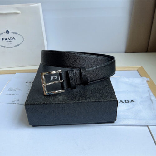 High Quality Luxury Prada Enamelled Metal Triangle Logo Belt alternate view