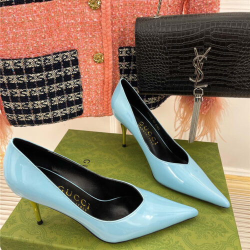 High Quality Luxury Gucci Metal Heel Pointed High Heels – Style 54387