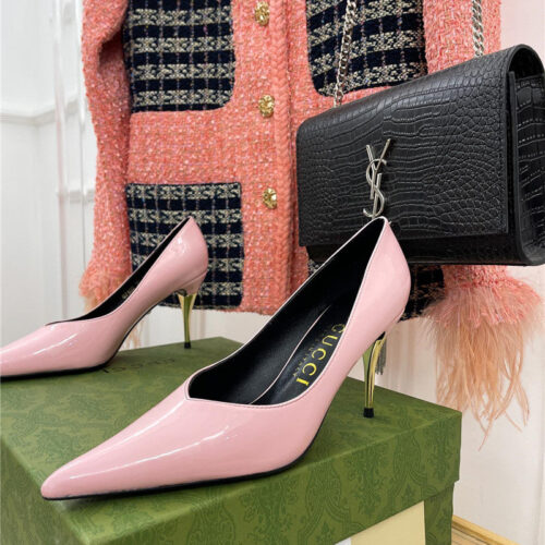 High Quality Luxury Gucci Metal Heel Pointed High Heels – Style 21619 product detail