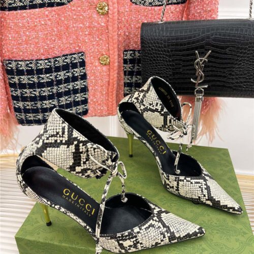 High Quality Luxury Gucci Metal Heel Pointed Sandals