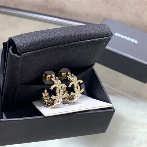 High Quality Luxury Chanel Wheat Ears Curved Hook Full Diamond Earrings