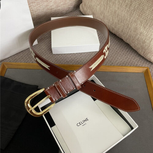 High Quality Luxury Celine Embroidered Belt In Vintage Calfskin – Style 38528 alternate view