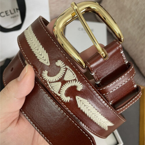 High Quality Luxury Celine Embroidered Belt In Vintage Calfskin – Style 38528 product detail
