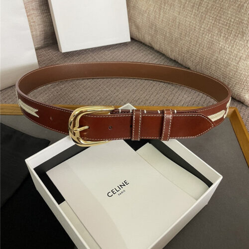 High Quality Luxury Celine Embroidered Belt In Vintage Calfskin – Style 38528