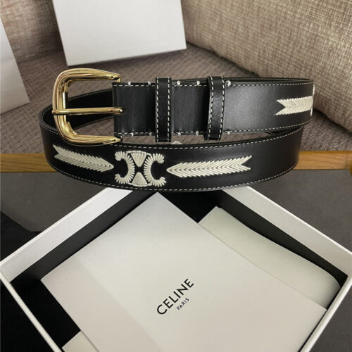 High Quality Luxury Celine Embroidered Belt In Vintage Calfskin – Style 83046 alternate view