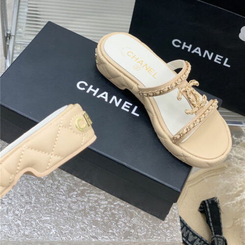 High Quality Luxury Chanel New Silk Sheepskin Slippers – Style 72006 product detail