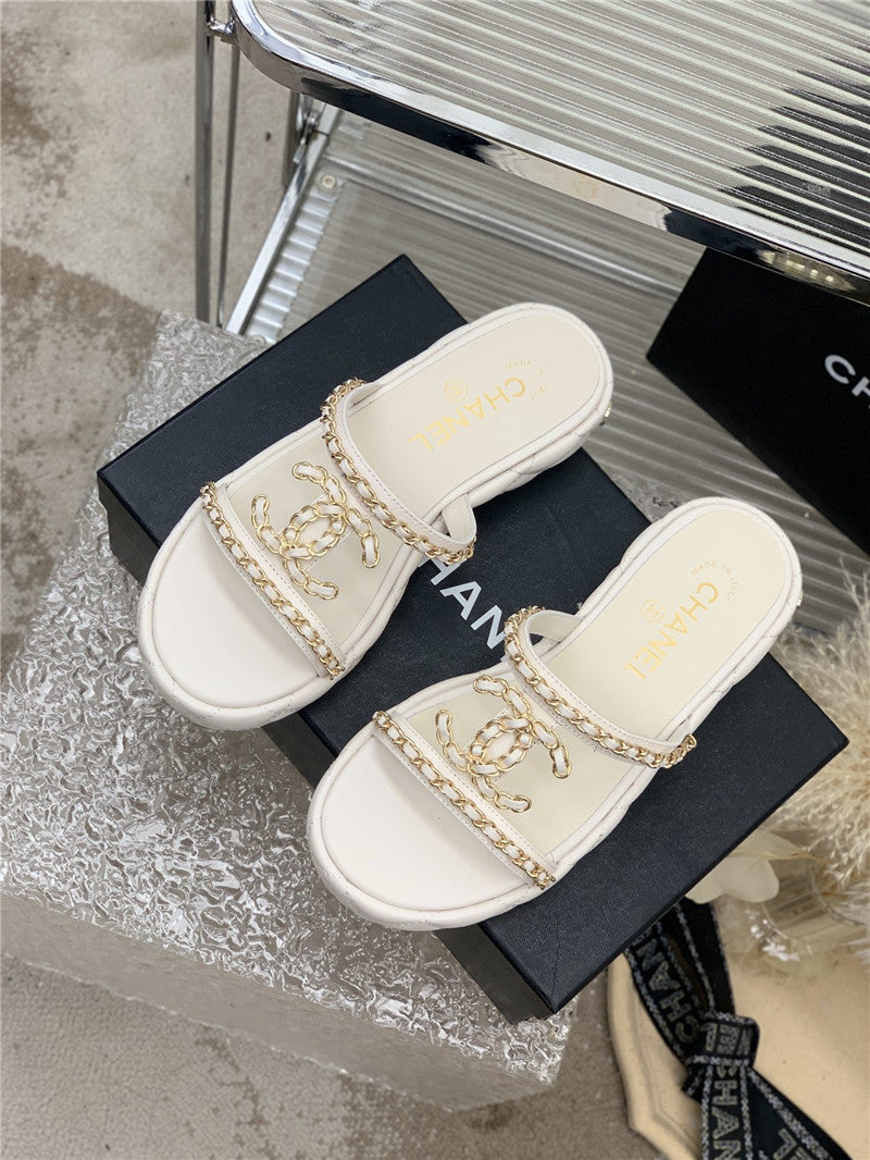 High Quality Luxury Chanel New Silk Sheepskin Slippers