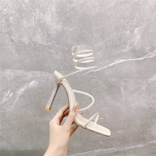 High Quality Luxury Rene Caovilla Diagonal Strap Rhinestone Inlaid Sandals alternate view