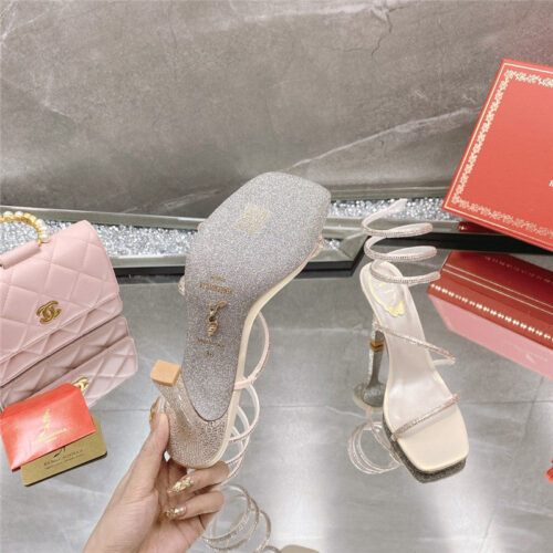 High Quality Luxury Rene Caovilla Diagonal Strap Rhinestone Inlaid Sandals product detail