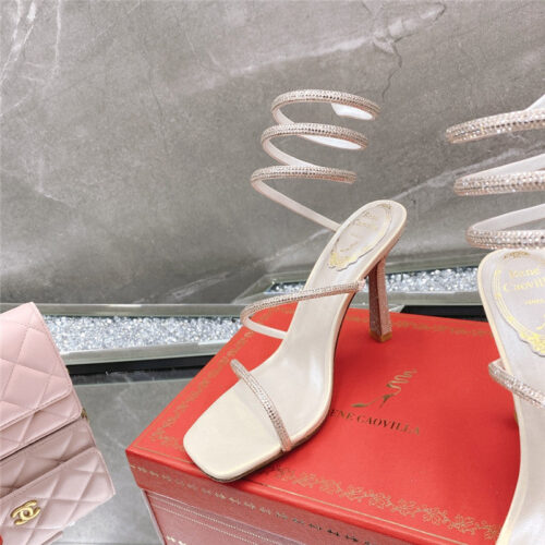 High Quality Luxury Rene Caovilla Diagonal Strap Rhinestone Inlaid Sandals product detail