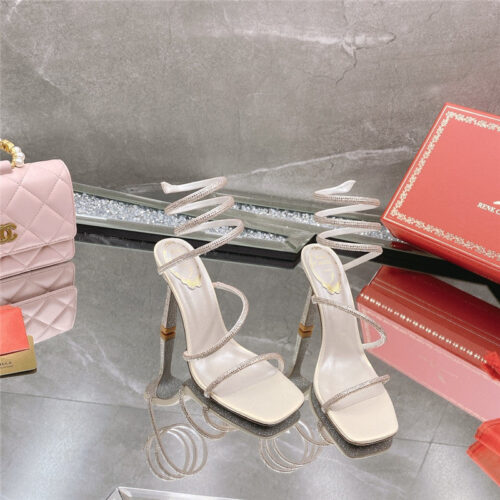 High Quality Luxury Rene Caovilla Diagonal Strap Rhinestone Inlaid Sandals