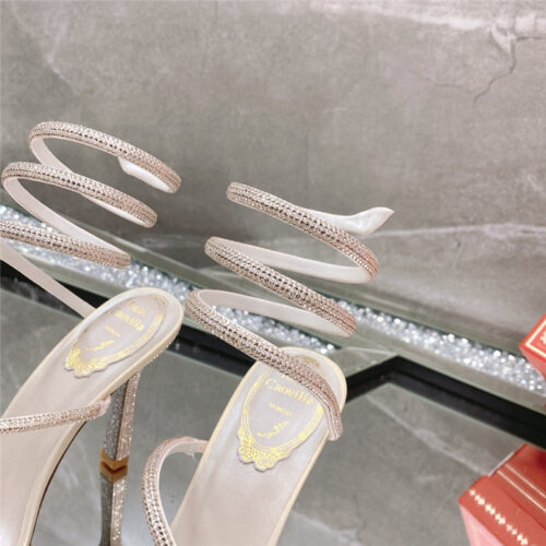 High Quality Luxury Rene Caovilla Diagonal Strap Rhinestone Inlaid Sandals product detail