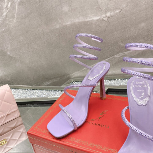 High Quality Luxury Rene Caovilla Diagonal Strap Rhinestone Inlaid Sandals – Style 13094 product detail