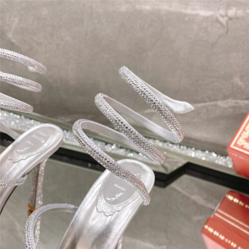 High Quality Luxury Rene Caovilla Diagonal Strap Rhinestone Inlaid Sandals – Style 76934 product detail