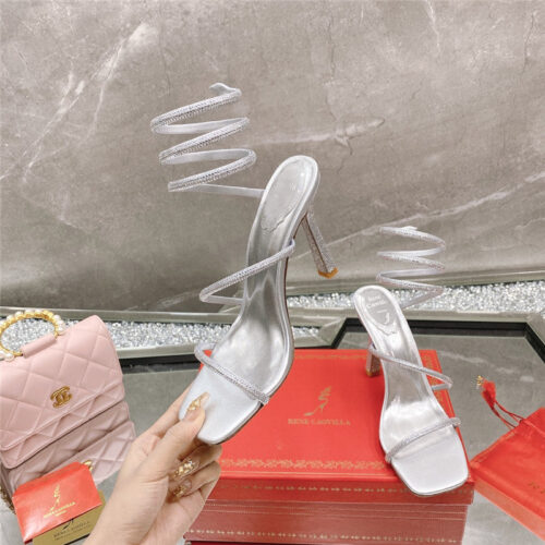 High Quality Luxury Rene Caovilla Diagonal Strap Rhinestone Inlaid Sandals – Style 76934 product detail