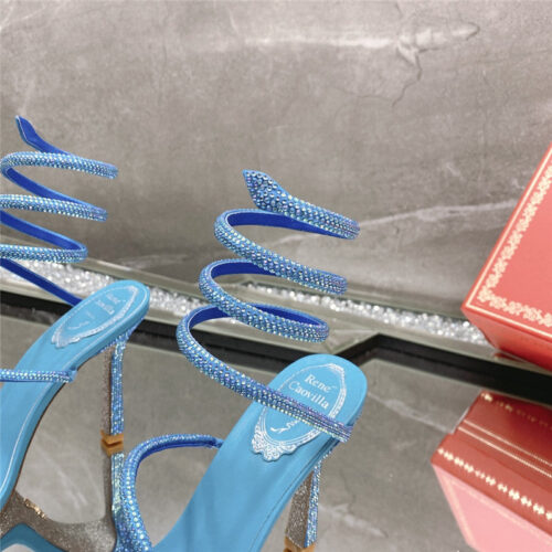 High Quality Luxury Rene Caovilla Diagonal Strap Rhinestone Inlaid Sandals – Style 73542 product detail