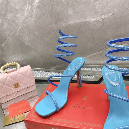 High Quality Luxury Rene Caovilla Diagonal Strap Rhinestone Inlaid Sandals – Style 73542 product detail