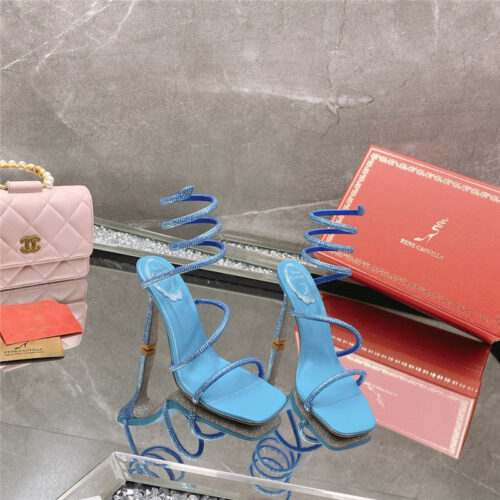 High Quality Luxury Rene Caovilla Diagonal Strap Rhinestone Inlaid Sandals – Style 73542