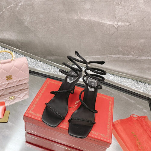 High Quality Luxury Rene Caovilla Diagonal Strap Rhinestone Inlaid Sandals – Style 71846 product detail
