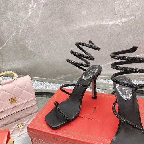 High Quality Luxury Rene Caovilla Diagonal Strap Rhinestone Inlaid Sandals – Style 71846 product detail