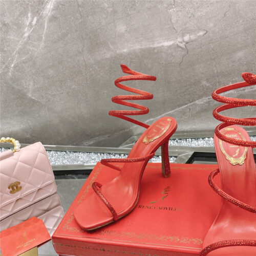 High Quality Luxury Rene Caovilla Diagonal Strap Rhinestone Inlaid Sandals – Style 02918 product detail