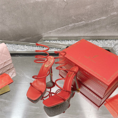 High Quality Luxury Rene Caovilla Diagonal Strap Rhinestone Inlaid Sandals – Style 02918 product detail