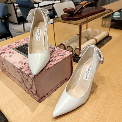 High Quality Luxury Jimmy Choo Pearl Crystal Bow Diamond Shoes product detail