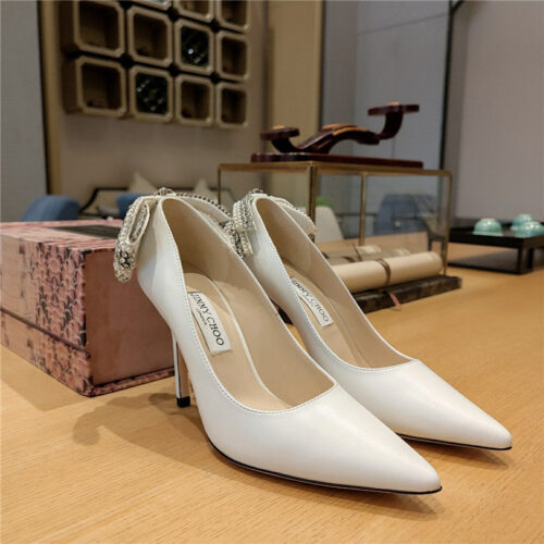 High Quality Luxury Jimmy Choo Pearl Crystal Bow Diamond Shoes